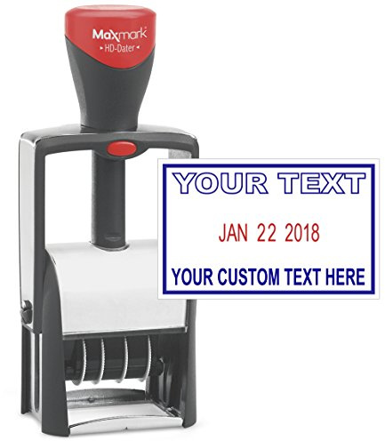 Heavy Duty Date Stamp with 2-Line Custom Text, Self Inking Stamp - 1 x 1-5/8” - 2-Color Blue/Red Ink