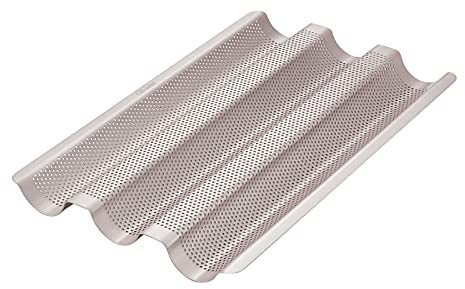 CHEFMADE Perforated Baguette Pan, 15-Inch 3 Wave Loaves Non-Stick Ultra-Ventilate French Bread Pan 2-Inch Channel for Oven Baking 15.2 x 9.6 (Champagne Gold)