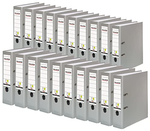 Original Falken 20er Pack PP-Color Kunststoff-Ordner. Made in Germany. 8 cm breit DIN A4 grau Ringordner Vegan Aktenordner Briefordner Büroordner Plastikordner Schlitzordner
