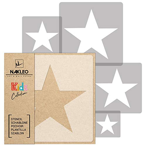 NAKLEO Christmas Stencils for Painting Set, 5 Pcs Templates 9x9 to 34x34cm Stars Sky Pattern, Plastic and Reusable Xmas Decoration for Kids, Children Room Decor, Craft DIY Wall Furniture
