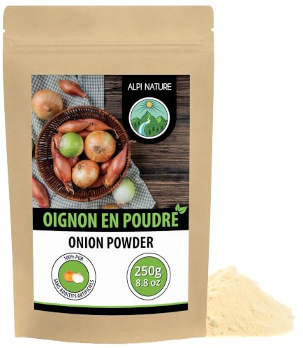 Alpi Nature Lökpulver 250g, Malen Torkad Lök, Lökpulver för Matlagning, Lök Pulver