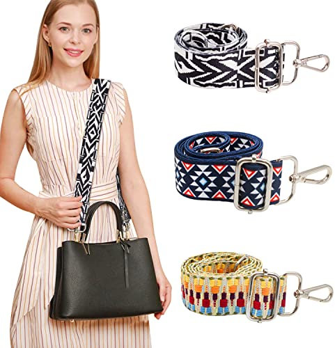 Taschengurt Zum Wechseln 3 Stück Schultergurt für Taschen Breit Boho, Verstellbar Schultergurt für Taschen, Shoulder Strap für Crossbody Bag Damen und Herren Breiter Gurt - Silver Button