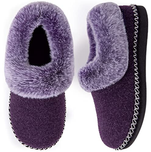 EverFoams Women's Bootie Slippers Warm Soft House Shoes with Fluffy Collar | Memory foam,non-slip,indoor,furry,fuzzy,faux fur,supportive,rubber sole,outdoor
