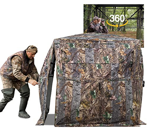 FUNHORUN Hunting Blind 270/360 Degree See Through Ground Blind with Carrying Bag, 2/3/4 Person Pop Up Camouflage Tent Portable Concealed Shelter