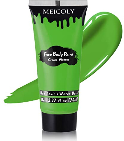 MEICOLY Light Green Face Body Paint(2.37Oz),St Patrick's Day Accessories, Lime Green Face Paint for Halloween SFX Witch Elphaba Makeup,Camouflage Hunting Hulk Gamora, Christmas Stockings Stuffer