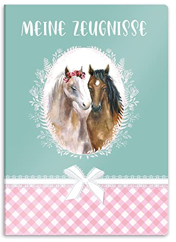 itenga Carpeta de certificados con diseño DIN A4, estable, para documentos, 20 fundas estables, para niños, jóvenes, estudiantes, niñas, niños (motivo de caballo)