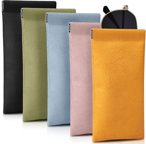 VZZNN 5 Packs Glasses Case,Soft Eyeglass Case Portable Squeeze Top Leather Glasses Case anti-scratch Eyeglass Case For Women Men
