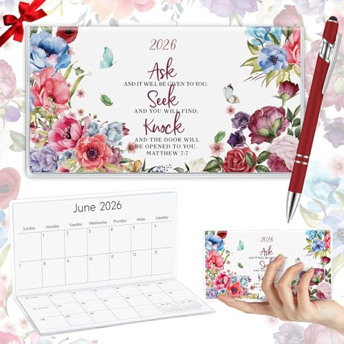 Gueevin 2027 Pocket Calendar for Purse, Pen, Bible, Wine Red