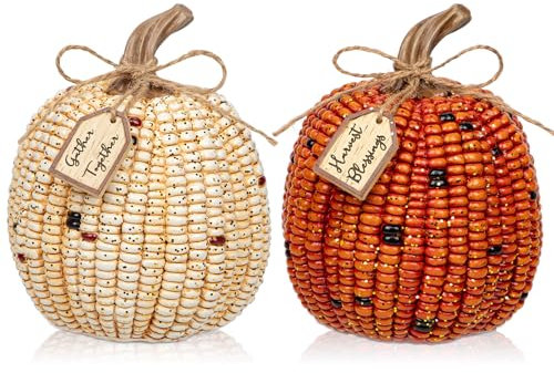 Oairse 2er-Set Künstlicher Kürbis aus Kunstharz, Herbstdeko für Halloween für Halloween DIY-Herbstdekorationen, Herzstück für Herbsthochzeit, Herbst-Wohnkultur, Thanksgiving-Dekoration