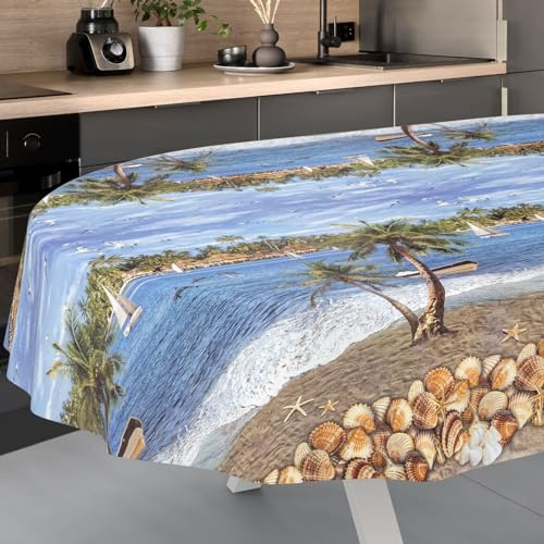 Nappe en Toile cirée, Lavable, pour extérieur, intérieur, Ovale, Bord coupé, Vacances, 200 x 140 cm