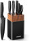 VINATO Couteau Cuisine, Set Couteau Cuisine 7 Pièces avec Bloc et Aiguiseur Intégré, Bloc à Couteaux avec 5 Couteaux Différents et 1 Paire de Ciseaux, Couteaux de Cuisine Tranchants 6 Pièces, Noir