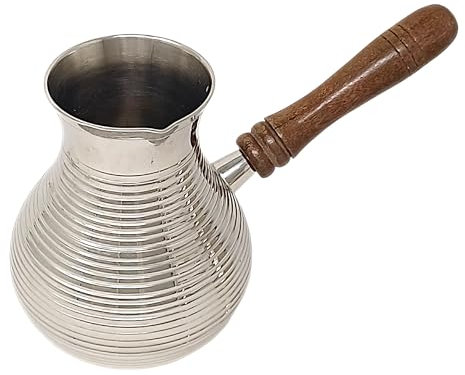 Cezve Turka - Olla de café (500 ml, latón niquelado, mango de madera extraíble