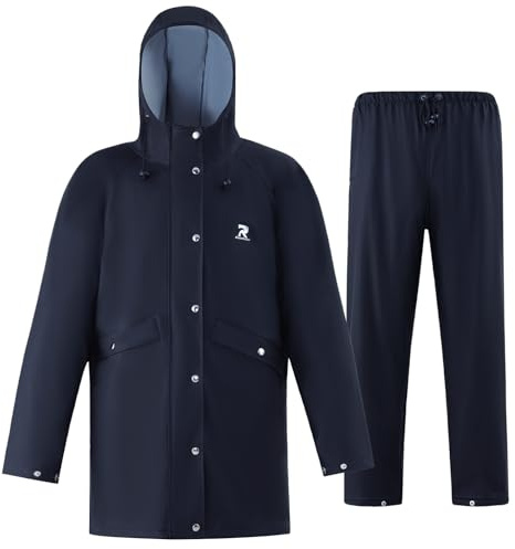 RainRider Rain Suits for Men Women Waterproof Heavy Duty Rain Gear Long Rain Jacket Coat & Pants(Navy, S)