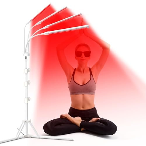 Lampada Infrarossi con Supporto, 940nm & 850nm & 660nm Red Light Therapy, 180 LED Terapia Della Luce Rossa con 4 Teste, Terapia a Luce Rossa con Timer, per Alleviare il Dolore
