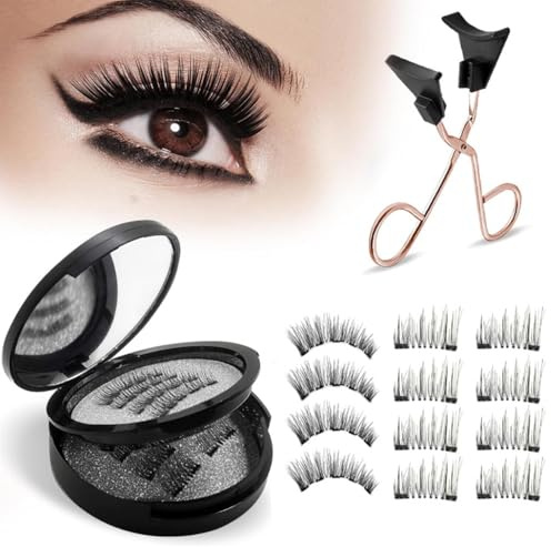 XFSRG Naturel Cils Magnétiques avec Aimants Longue Durée pour un Look Naturel sans Eyeliner comme Extensions de Cils Artificiels Inclus Pince pour Application Facile (Noir)