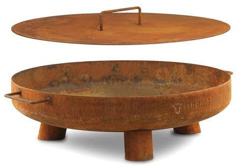 BBQ-Toro Acier inoxydable - Diamètre : 60 cm - Avec couvercle - Aspect rouille - Brasero d'extérieur avec trois pieds et deux poignées - Brasero pour le jardin - Brasero Garden Fire Pit, Fire Bowl