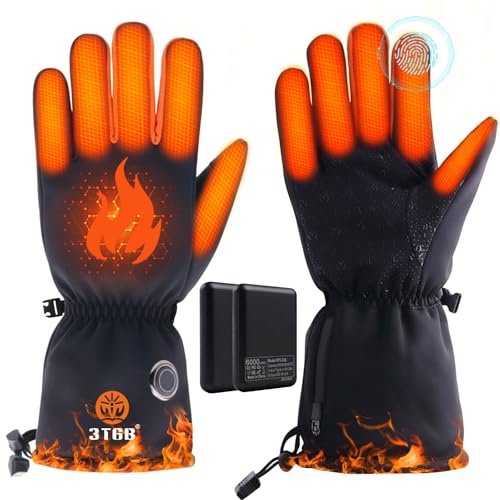 3T6B Guantes calefactables Recargables de 6000 mAh para Hombres y Mujeres, Guantes Térmicos Impermeable Pantalla Táctil, 3 Temperaturas Guantes Eléctricos Calefactables para Moto, Bicicleta, Esquí (L)