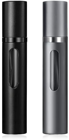 HDFHDF 2 Stück Parfümzerstäuber Parfum Zerstäuber Für Unterwegs Füllbar Flakon Leer Kleine Leere Flasche Verteilen Mit Fenster Mini Tragbar 8ml（Schwarz + Silber）