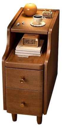 JTPMYFT Mesita de Noche Estrecha de Madera Maciza de Nogal con 2 cajones, Ideal for Espacios pequeños y Dormitorio.(20 * 39.5 * 48cm(8 * 15 * 19inch))