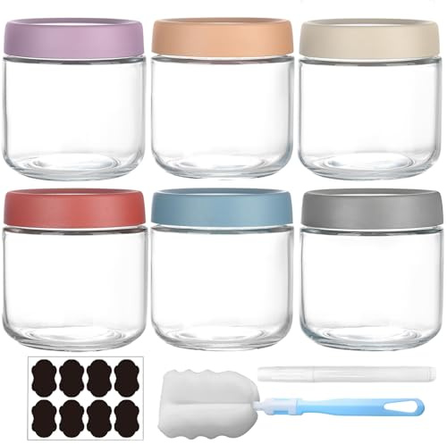 Clear Glass Jar with Screw Lid Leakproof Overnight Oats Container 6 Pack 300ml/10oz Wide mouth Mason Salad jars Reusable Food Jars Cereal Milk Vegetable Jam Protein Porridge Clear Storage Containers