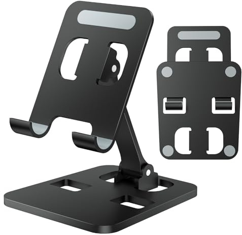 Anifrim Phone Stand for Desk, Dual Folding Cell Phone Holder, Fully Adjustable Portable Mobile Phone Holder for iPhone 17 16 15 14 13 12 11 Pro Max Plus Air, Galaxy S25 S24, All Phones - Black
