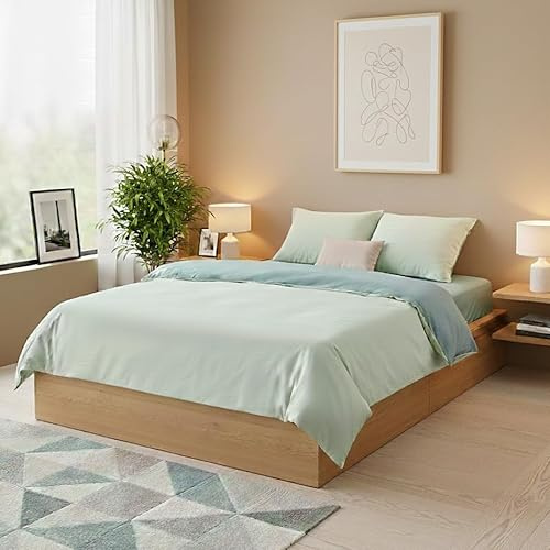 Homewell Juego de ropa de cama de algodón de 135 x 200 cm, satén Mako con cremallera, 2 piezas