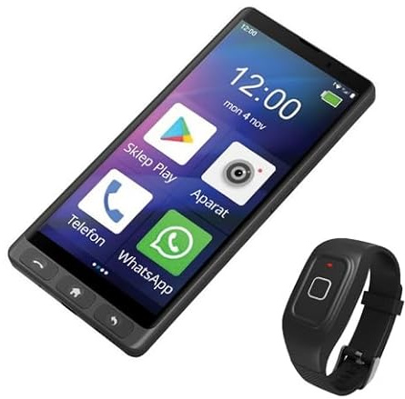 Smartphone para Personas Mayores MAXCOM MS601 + Pulsera SOS Bluetooth FW735, Móvil 4G con Whatsapp, Iconos Grandes, Botón SOS, Base de Carga, Volumen Alto + Pulsera Emergencia con Aviso y Ubicación