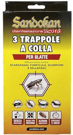 Trappola a Colla per Topi, Blatte, Ragni e Insetti Striscianti – Adesivo Potente, Pronta all’Uso, Non Tossica, Efficace per Casa, Garage e Cantina Sandokan