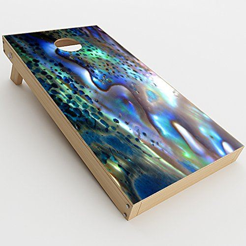Skin Decal Vinyl Wrap for Cornhole Game Board Bag Toss (2xpcs.) Skins Stickers Cover/Abalone Pearl Sea Shell Green Blue