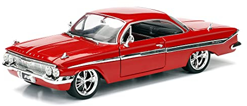 Jada Toys Fast & Furious 8 Chevy Impala 1961, Auto, Spielzeugauto aus Die-cast, öffnende Türen, Kofferraum & Motorhaube, Maßstab 1:24, rot, 98426