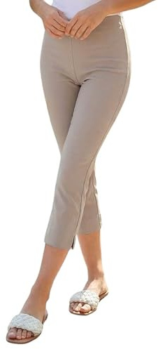 Roman Cropped Trousers for Women UK Ladies Capri Leggings Summer Pants Short Crop Stretch 3/4 Length Three Quarter Pedal Pusher Clothes Elasticated Bengaline Cut Off - Taupe - Size 10