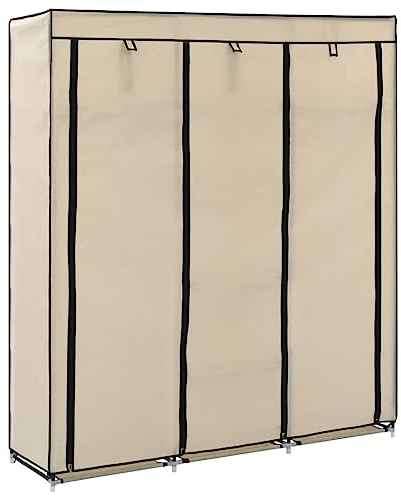vidaXL Kleiderschrank mit Fächern Kleiderstangen Stoffschrank Faltschrank Garderobenschrank Garderobe Schrank Schlafzimmer Creme 150x45x175cm Stoff