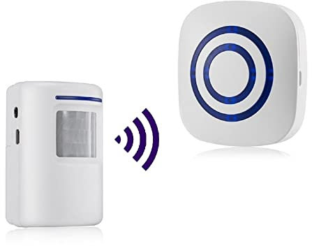 Alarma de Seguridad, HommyFine Inalámbrico Timbre de Alarma para la Puerta con Sensor de Movimiento PIR Infrarrojo Detector de Timbre del Sensor