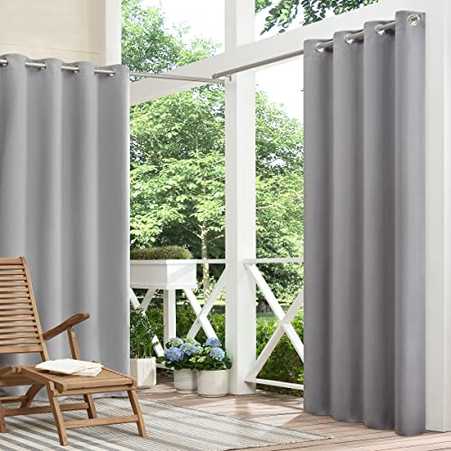 ECLIPSE Bradford Waterproof Blackout Thermal Insulated Grommet Outdoor Curtain for Patio or Porch (1 Panel), 52 in x 84 in, Grey