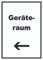 Geräteraum Schild mit Text und Richtungspfeil links Schuppen hochkant A6 (105x148mm)