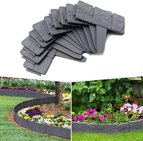 YARDIN Bordure de parterre en plastique PP pour jardin, prairie 25 x 23 cm, 60 pièces/15 m, anthracite