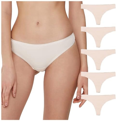 Conte elegant LST 2000 Set di 5 Perizoma da Donna in Cotone con Elastico - Biancheria Intima da Donna - Mutande Slip Tanga Intimo - Taglia 102 - Naturale