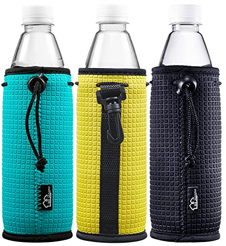 WKieason 16-18oz Neopren-Wasserflaschenhüllen Isolatoren Getränkeflaschendosenhüllen Abdeckungen Bierflaschenhüllen Kühlerhalter rutschfeste Neopren-Getränkekühlerhüllen, 3 Stück (Schwarz/Blau/Gelb)