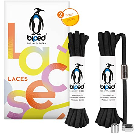biped LACES 2 paia lacci elastici senza nodo – lacci per scarpe bambini e adulti – chiusura rapida con capsula in metallo – lacci ovali 4,5 mm z2911(#2 black)