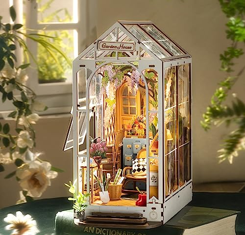 ROWOOD Book Nook Kit Gartenhaus, DIY Booknook Diorama Buchstütze Modellbausatz 3D Puzzle Aus Holz - Miniatur Haus Kit Bastelset Geschenke