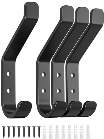 susswiff 4-Stück Garderobenhaken, Kleiderhaken zum Schrauben, Haken für Akustikpaneele, Schlafzimmer, Wohnzimmer, Badezimmer, Wandhaken für Garderobe, Jacken, Hut, Metall, Schwarz 10CM