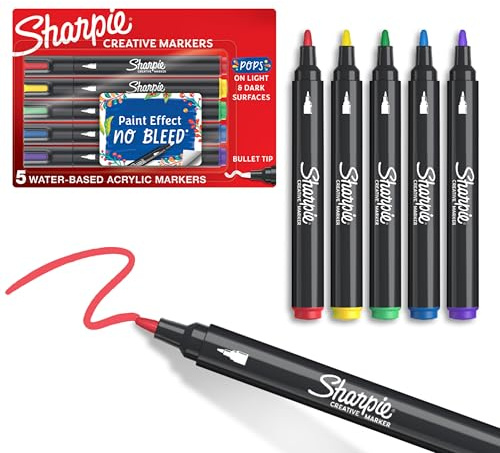 SHARPIE Creative Markers, Water-Based Acrylic Markers, Bullet Tip, Assorted Colors, 5 Count