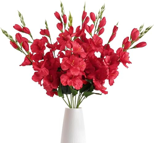 IPOPU 10 st röda gladiolus konstgjorda blommor, röda blommor, falska blommor, gladiolus, blommor, sidenblommor, 76 cm lång stjälk, blommor för hem, bröllop, trädgård, arrangemang, dekoration (röd)