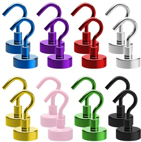 Rebanky 16 pièces Crochets Magnétiques Multicolore Crochet Magnetique Aimants avec Crochets Puissant Aimant Magnetique Crochets pour cuisine réfrigérateurs le Bureau et le Garage