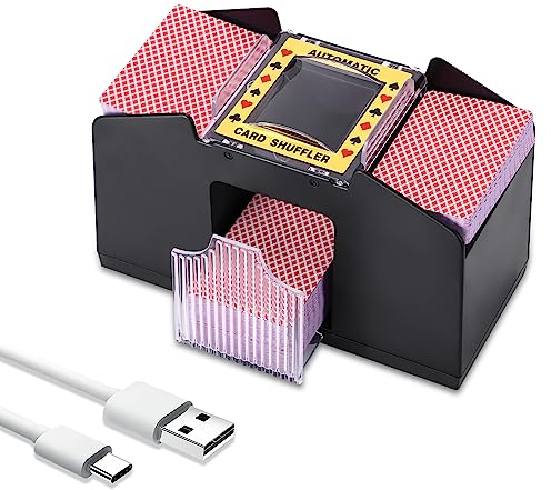 PZJFH Mélangeur de cartes automatique à 2 jeux - Fonctionne avec USB/piles - Mélangeur de cartes de poker - 2 jeux