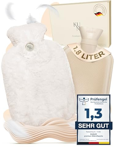 KUNU® die besondere Wärmflasche - 1.8l - inkl. Geschenkverpackung - mit extra Bezug - unwiderstehlich flauschig - perfekt für Erwachsene und Kinder - auslaufsicher und getestet