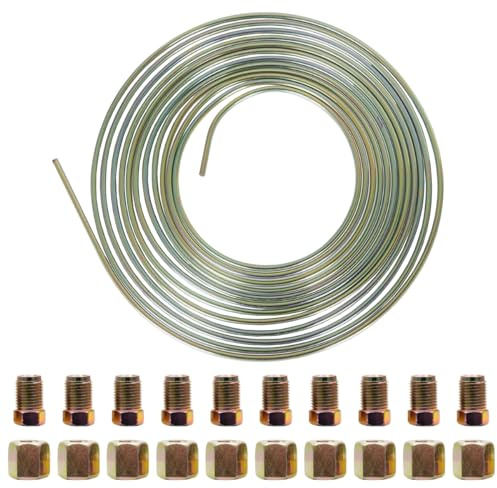 MOCNT 7,6m Tubo de Freno para Auto 3/16 4,75mm Kit de Línea de Freno Manguera de Freno Recubierta de Colorido Zinc Reemplazo Automóvil Tubería de Freno Aceite de 20 Tuercas