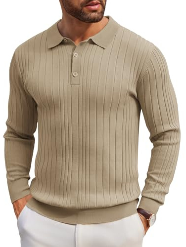 COOFANDY Polotröja för män stickad lang ärm polotröja pullover vintertröja ledig enfärgad tröja