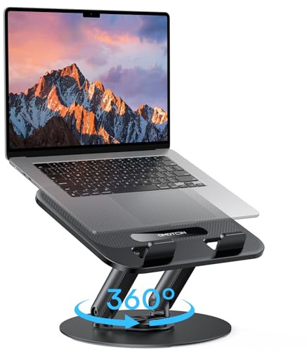 OMOTON Laptopstativ för skrivbord, hållbar metallbas, 360° vridbart stativ, vikbart ergonomiskt laptop-datorstativ för samarbetsarbete – passar MacBook och bärbara datorer upp till 15 tum – klassiskt