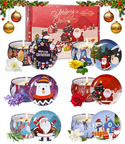 TIDEVAN 6 Stück Weihnachtskerze, Weihnachtskerzen Geschenkset Set Duftkerzen Weihnachten Geschenk, 100% Natürliches Sojawachs,für Weihnachten,Geburtstag,Muttertag,Valentinstag,Aromatherapie, Bad,Yoga